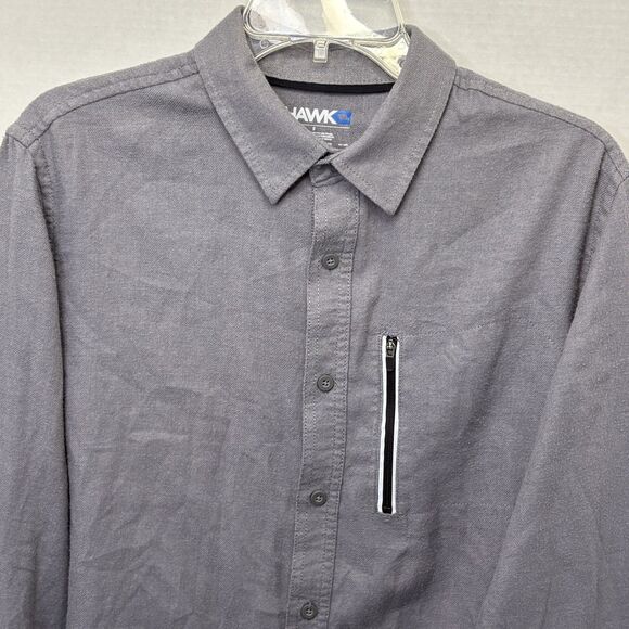Tony Hawk Flannel Shirt Men S Gray Long Sleeve Button Up Reflective Zip Pocket - Picture 2 of 5